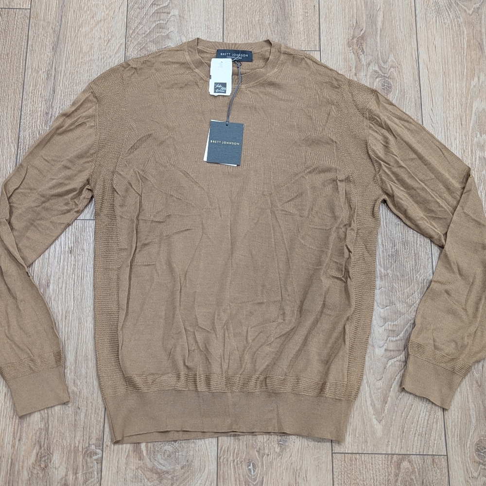 $925 Mens Brett Johnson Cashmere/Silk Crewneck Sweater Caramello 54 US 44